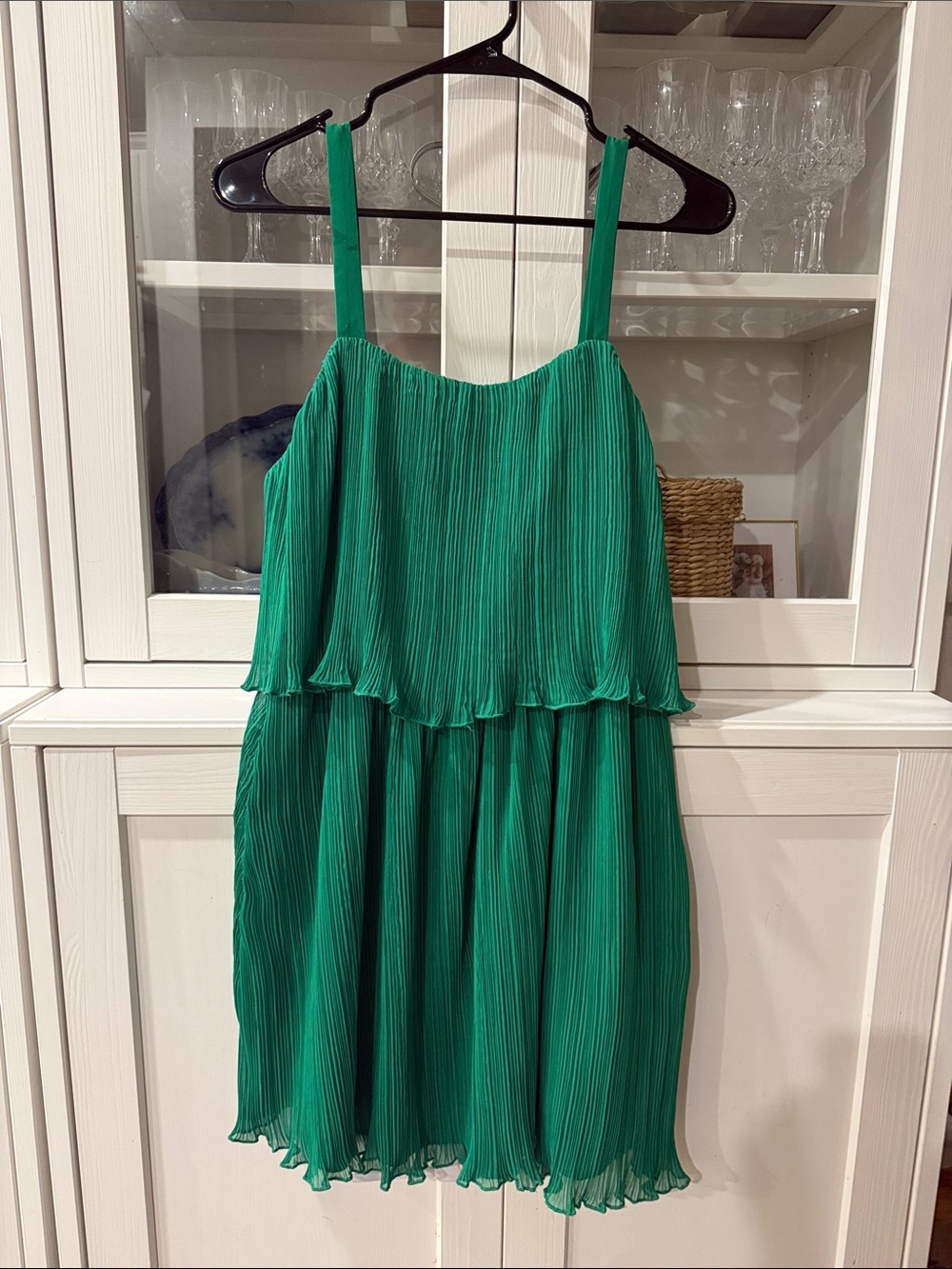 House of Harlow x Revolve Green Pleated Layered Spaghetti Strap Dress